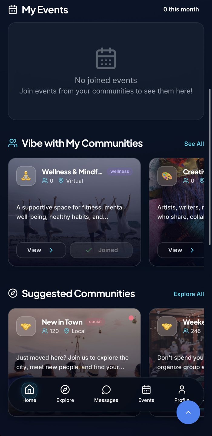 SameVibe communities screen